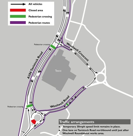 Tavistock area drivers are warned of traffic delays due to the ongoing Woolwell road improvements in north Plymouth.