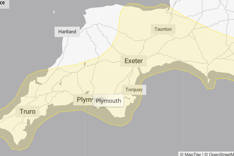 The Met Office has issued a yellow weather warning for rain from midday today until tomorrow.