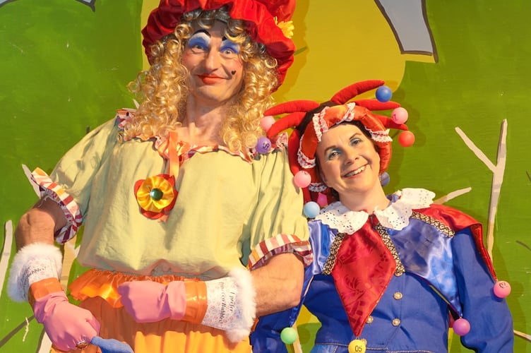 Bere Ferrers panto Fire and Brimstone Over Bere Ferrers with Verruca Grubbins, squire’s housekeeper (Andrew Ketteridge) and valet Bingo (Claire Wingfield). Picture by Ann Parsons.