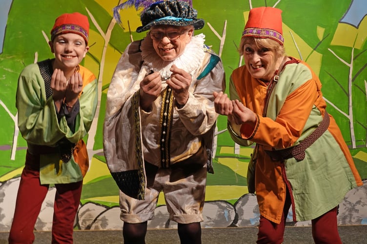 Bere Ferrers panto Fire and Brimstone over Bere Ferrers. Pictured are Mayor (Roger White) with his bailiffs Here and There (Margaret Willmott and Joe Wingfield. Picture by Ann Parsons.