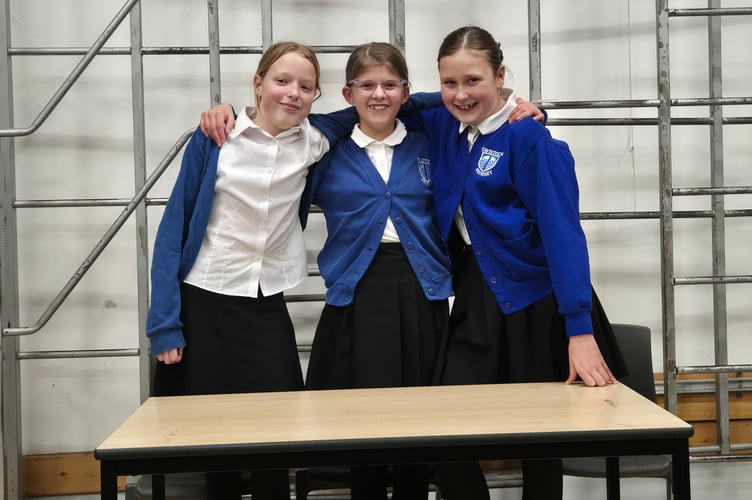 Tavistock Primary School's public speaking team Charlotte Smith, Zoe Chilcott and Hollie Gilder.