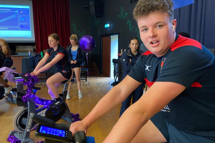 Mount Kelly College students on their 24-hour fixed cycle ride in aid of mental health.