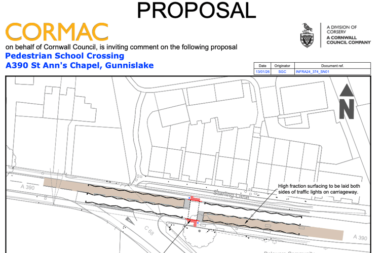 The proposed crossing at St Ann's Chapel. Picture: Cormac/Cornwall Council.