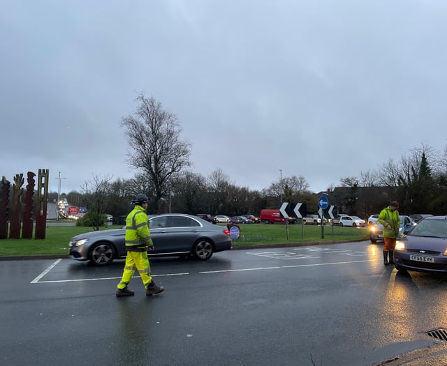 Traffic gridlock near Roborough after collision