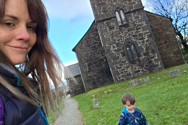 Stephie Harris and her son Noah at Princetown on one of their sponsored walks in aid of women's refuges.