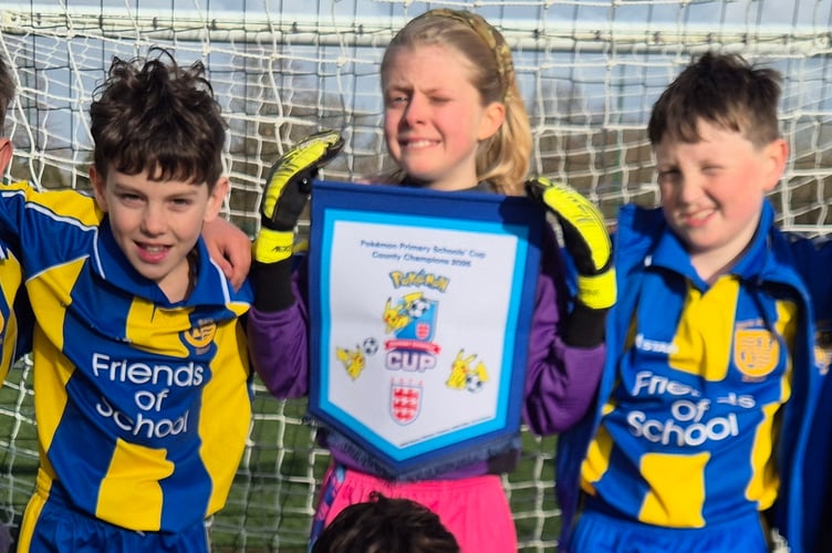 Bere Alston youngsters win Devon county small school football trophy.