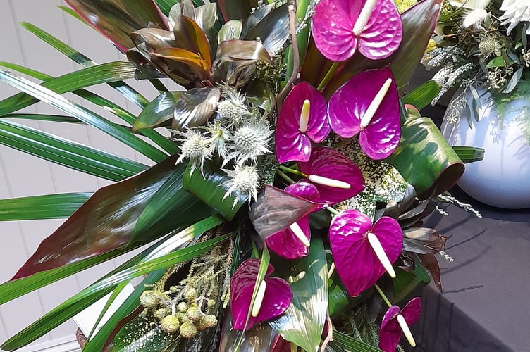 One of the arrangements Helen created for the Sampford Courtenay Flower Club.