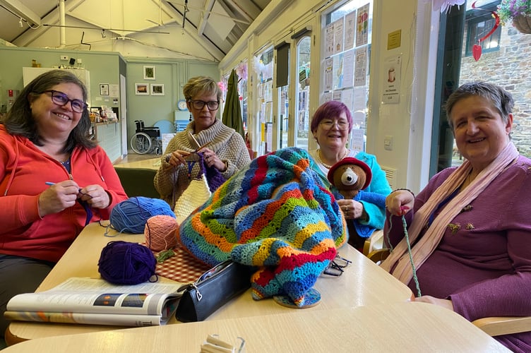 Knitting and crocheting for friends at Tavistock Area Support Services charity.