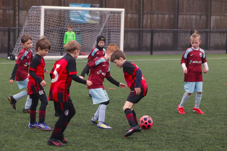 Tavistock U-8s in action at Plympton Academy. Picture by Chris Cottrell.