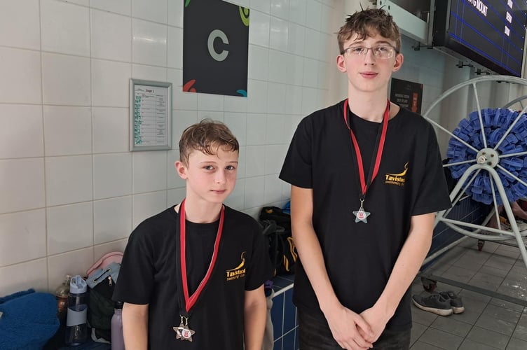 Tavistock Swimming Club youngsters (L to R) Leo and Ollie made a splash at a Plymouth competition and won medals.