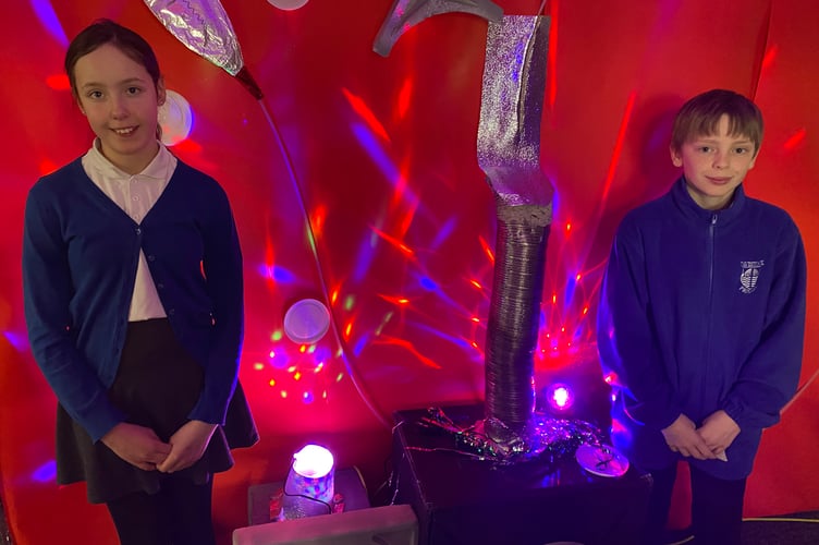 Two pupils travel back in time as part of a creative project at Tavistock Primary School.