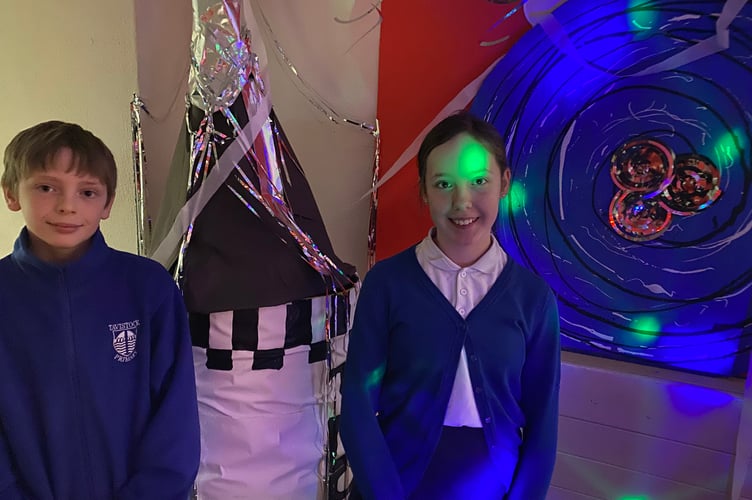 Two pupils travel back in time as part of a creative project at Tavistock Primary School.