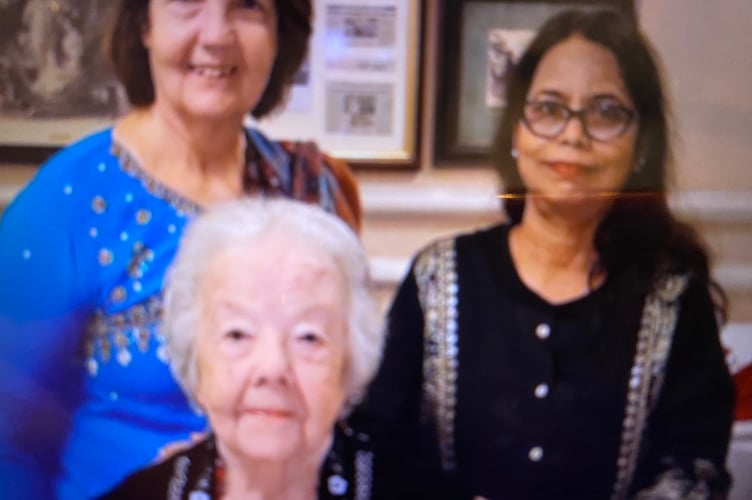 Veteran Tavistock Salvation Army missionary Joan Williams on her retiring mission to India with daughter Janet (left) and informally 'adopted' daughter Rupali.
