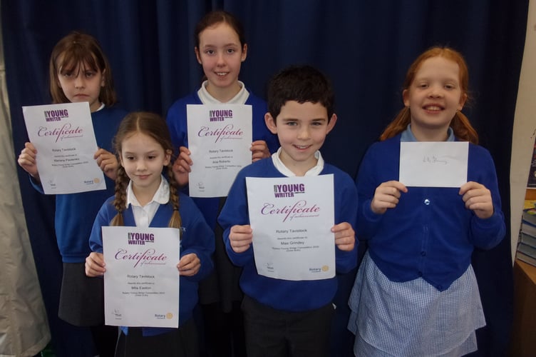 Young scribes of Tavistock Primary excelled in a national competition - Mariana Pavlenko, Mila Easton, Aria Roberts, Max Grindey and Lily Fleming.