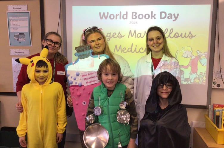 Horrabridge School children dressed in costume for World Book Day.