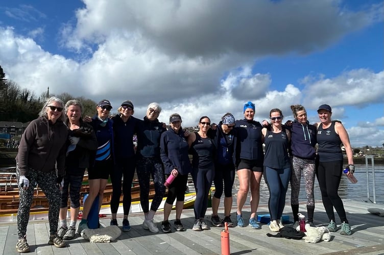Tamar and Tavy Gig Club ladies combined crew at Two Rivers. Picture by Stephen Hall (club member).
