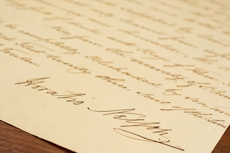 Close up of Horatio Nelson's signature, on a letter in Charlie Watts' collection of Nelson memorabilia.