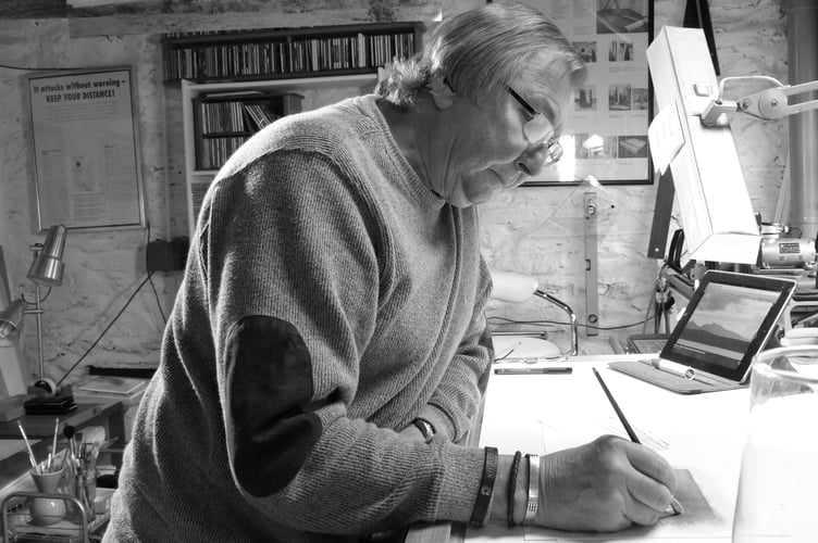 Robin Armstrong at work in his studio at Horrabridge, shortly before his accident in 2021. Picture by Andrew Pain.
