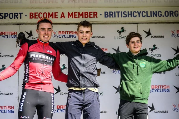 Dartmoor Velo cyclist Sam Medland (far right) on the podium.