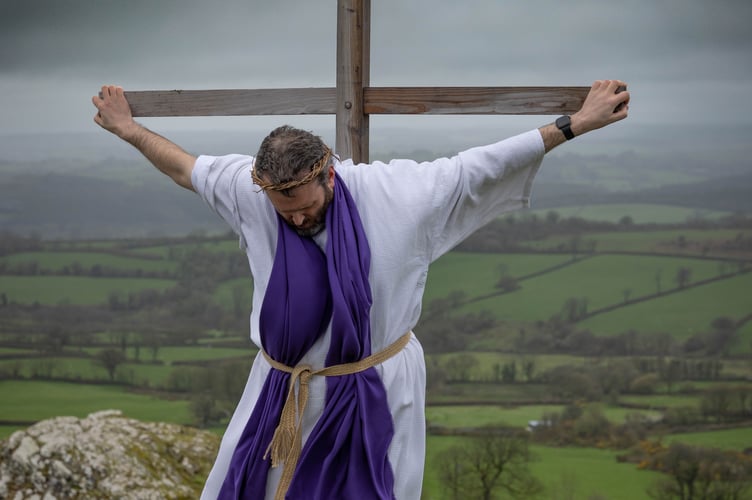 The congregation of Brentor Church and the Friends of St Michael's enacting the Good Friday Passion Play at St Michael's on top of Brent Tor. Picture by Dave McMahon.