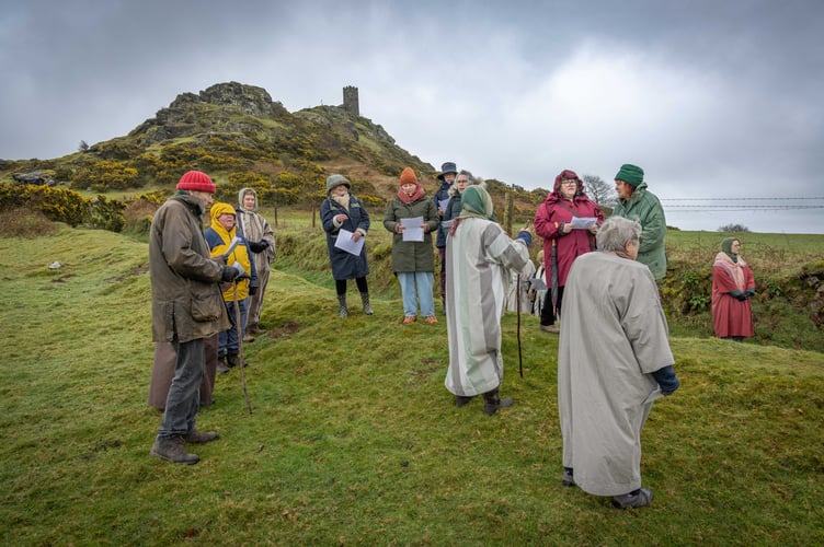 The congregation of Brentor Church and the Friends of St Michael's enacting the Good Friday Passion Play at St Michael's on top of Brent Tor. Picture by Dave McMahon.