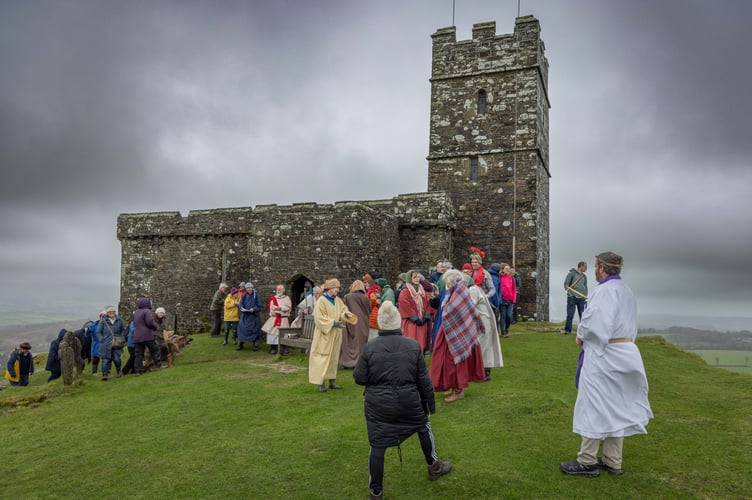 The congregation of Brentor Church and the Friends of St Michael's enacting the Good Friday Passion Play at St Michael's on top of Brent Tor. Picture by Dave McMahon.