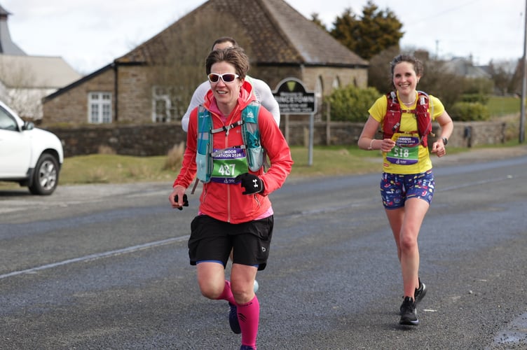 Finally, the runners reach Princetown after a long climb from Tavistock on the daunting Dartmoor Marathon which returned on Sunday, April 12, after a 40-year absence. Picture by Chris Cottrell.