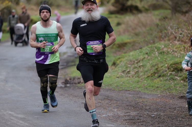 Pacing themselves on a woodland stretch during the gruelling Dartmoor Marathon which returned on Sunday, April 12, after a 40-year absence. Picture by Chris Cottrell.