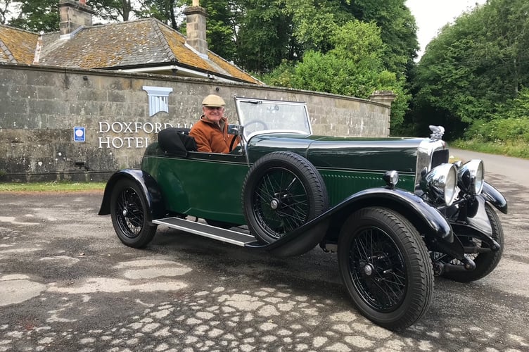 Drummond Challis, of Tavistock, and his prized restored classic car - an Alvis Silver Eagle - on tour in Northumberland.