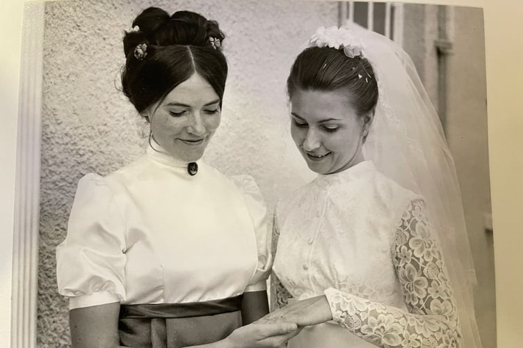 Margaret and Patience Williams on Patience's wedding day at St Mary's Church in 1970