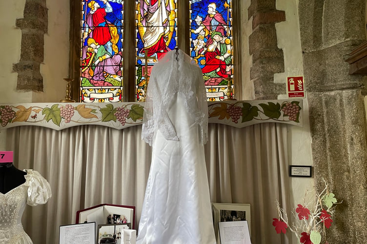 A dress belonging to Kathleen Huntbach, who was married in Pinhoe in 1970