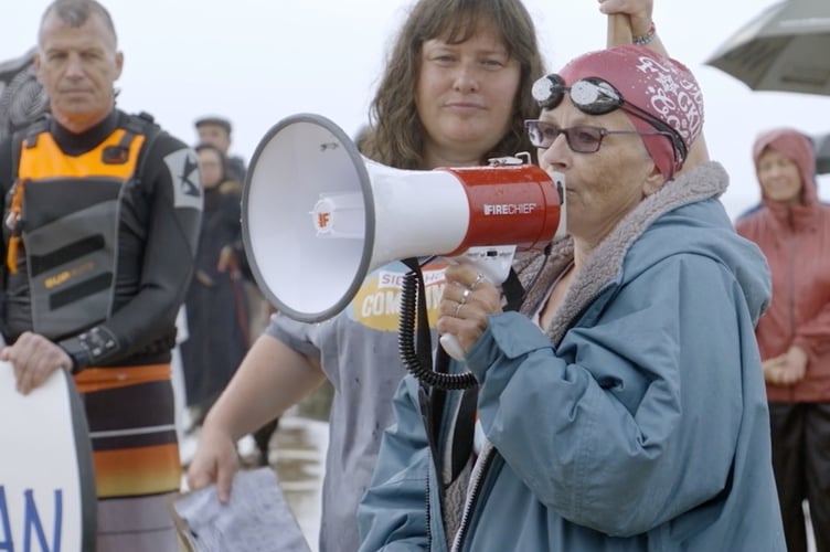 Water pollution activist Jo Bateman is pictured speaking her mind. A film 'Jo in the Water', highlighting her campaigning will be screened in June in Tavistock Library. Picture courtesy of Fair View Films.