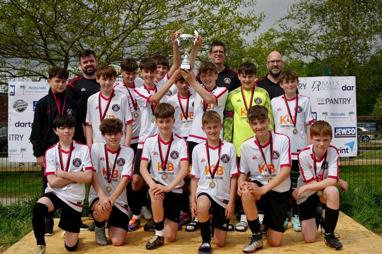 Tavistock U-13s won their age trophy in the Mark Wickett Memorial Football Tournament. Photo by Nadine Lamb.