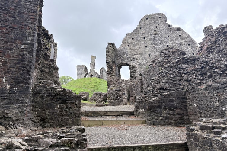 A view of Okehampton Castle's keep.