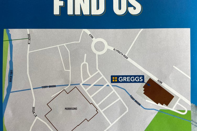 A new Tavistock Greggs promotional flier wrongly shows it sited on the nearby Lidl site. The mini-bakery outlet is, in fact on the Morrisons supermarket petrol station site.