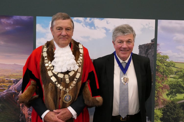 West Devon Borough Council's new mayor and deputy mayor Cllr Chris Edmonds (left) and Cllr Alistair Cunningham at the mayor-making ceremony.