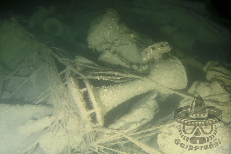 The remains of the helm or steering point on the wreck of the WWI US Coastguard Cutter Tampa, as photographed by West Devon Gasperados amateur dive group.