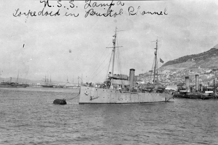 The USCGC Tampa at Gibraltar (which is where she escorted convoys to and from during WWI).  Photo is courtesy of the US Coastguard Historian's Office.
