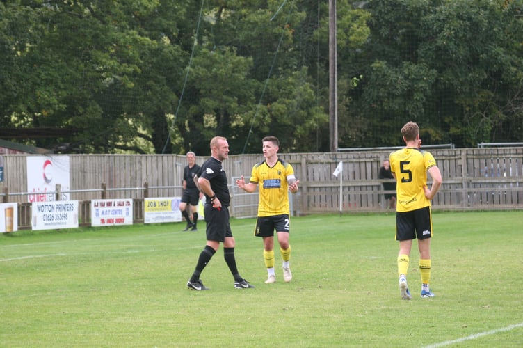 Reece Shanley is in disbelief as to the referee's penalty decision