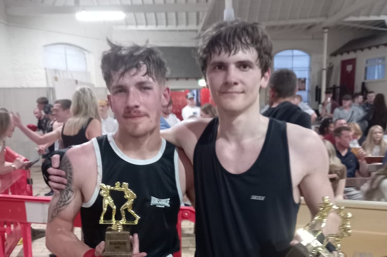 Zac Bowden from Bideford on the left and Tavistock's Bohdan Popovych on the right