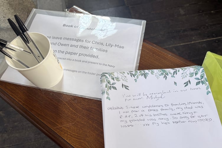 Members of the public can write in a book of condolences at St James Chapel, Okehampton which will then be sent to the Navy or the victims' families.