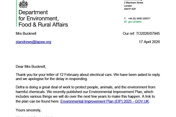 Pictured is Defra's response to pupils in Pendragon Class in St Andrew's Acdemy, Buckland Monachorum, when they wrote to the Prime Minister.