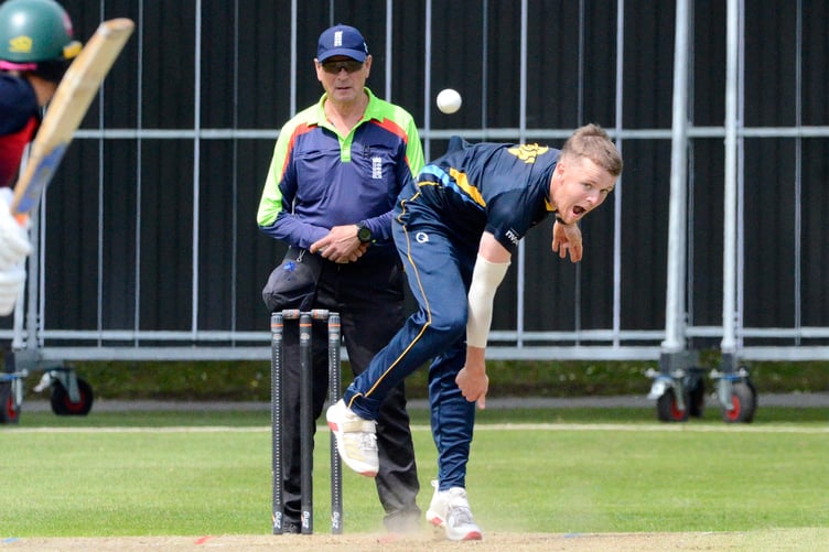 Devon's Craig Penberthy bowling to Herefordshire opener Olly Cox during the Dojo T20 Cup game at Tiverton
