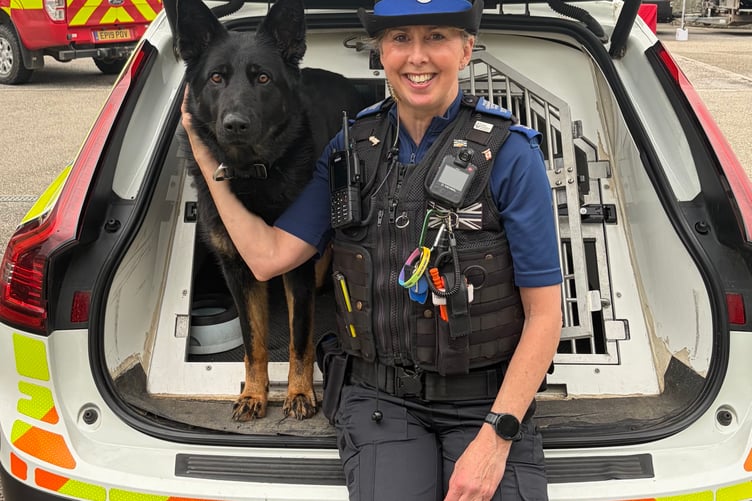Tavistock area PCSO Debbie Hollinson with German Shepherd police dog Bella at the Multi-Agency Day in the town.