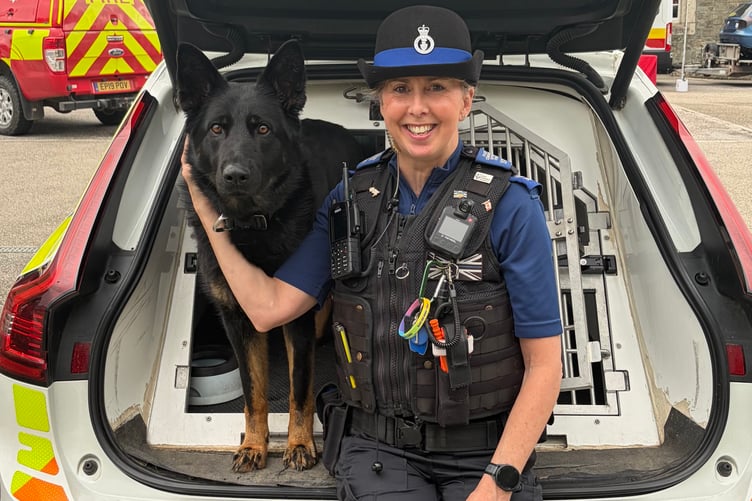 Tavistock area PCSO Debbie Hollinson with German Shepherd police dog Bella at the Multi-Agency Day in the town.