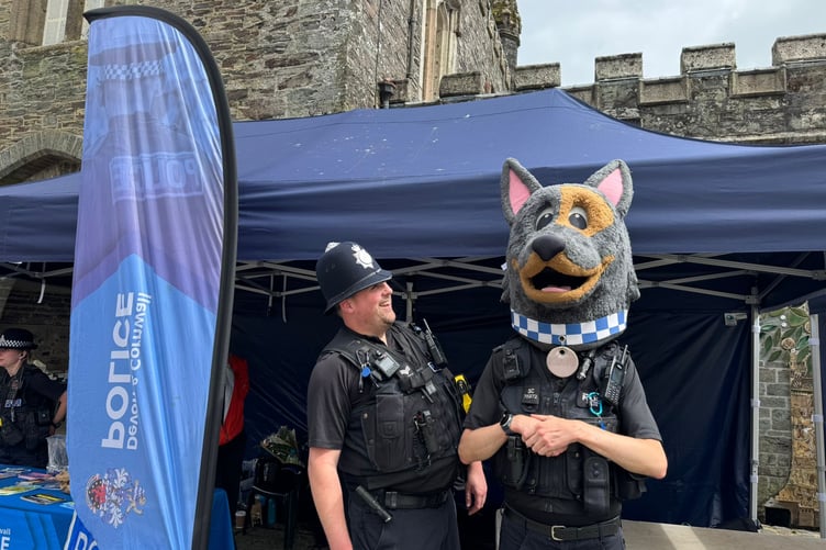 Devon & Cornwall Police Sergeant Tom Ottley attended the Tavistock emergency response Multi-Agency Day with its mascot costume police dog which entertained children visitors.