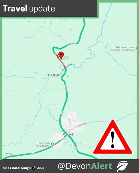 The A386 is currently closed between Hatherleigh and Meeth