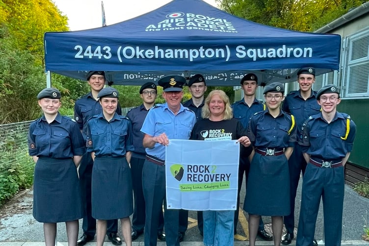 Okehampton air cadets with Carlie (centre right) from Rock 2 Recovery.