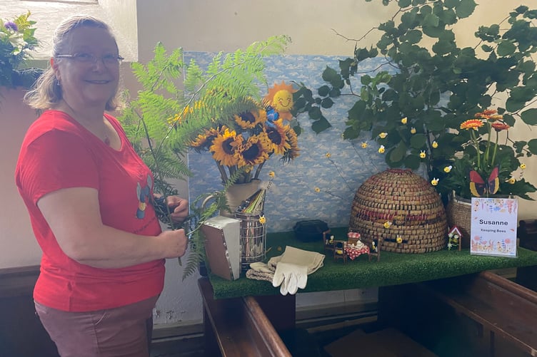 Milton Abbot Church Flower Show, bee-keeping display.