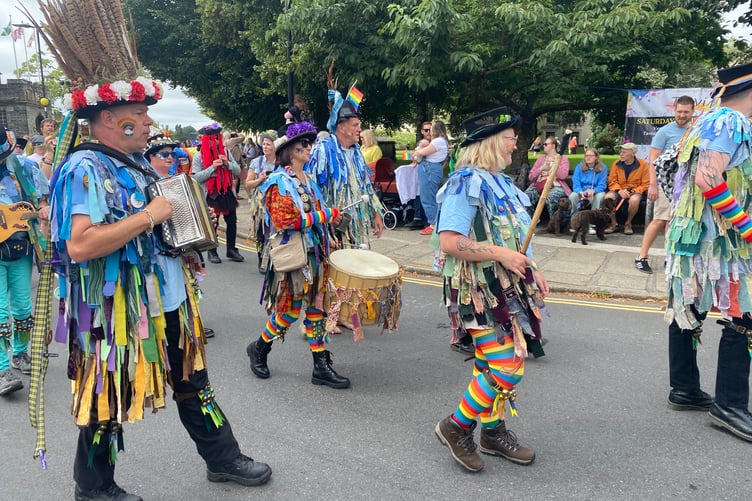 Dartmoor Border Morris dancing and drumming for community, diversity and friendship at TaviPride.